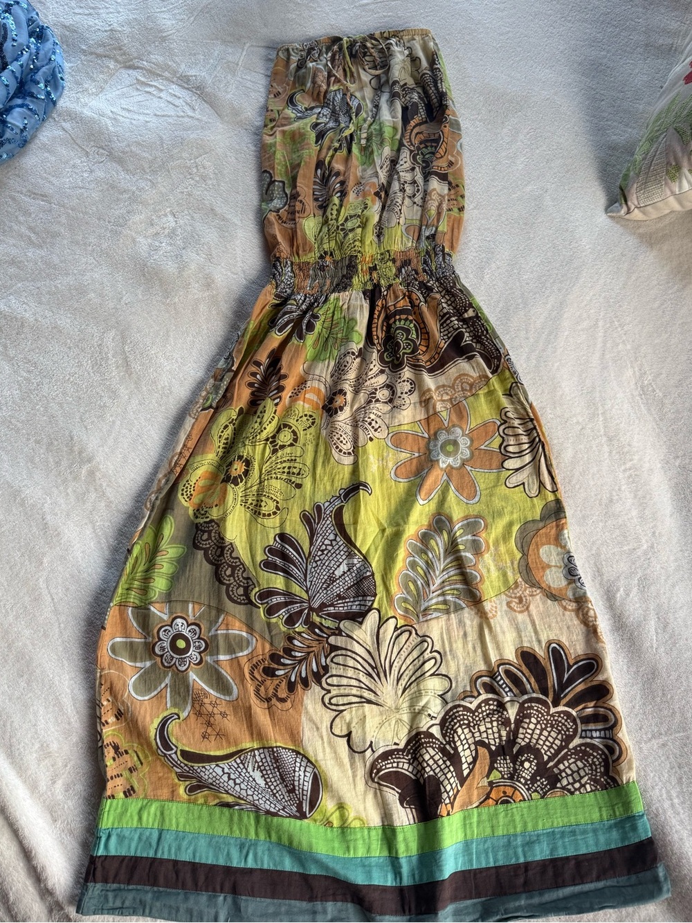 O'Neill Strapless Floral Maxi Dress in Green, Brown, Tan